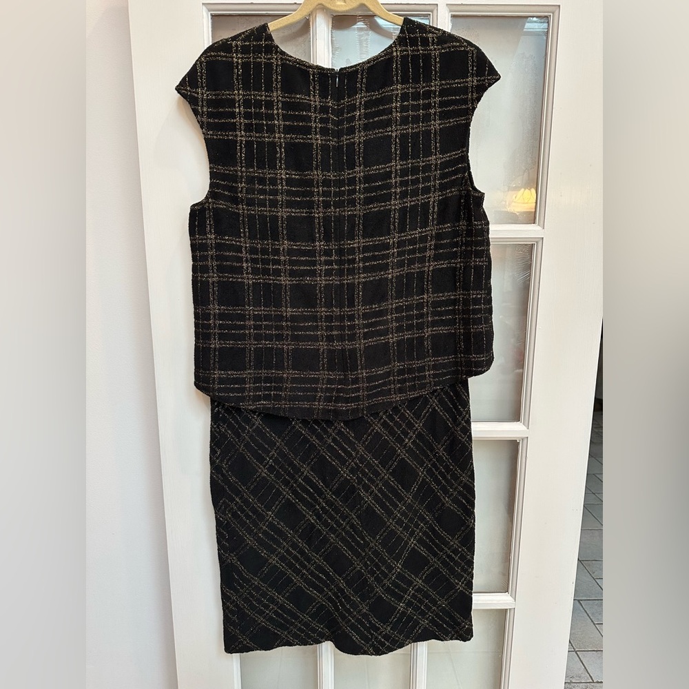 St. John Couture Collection Black Gold Metallic Shimmer Wool Dress Size 10 Med - Picture 6 of 16